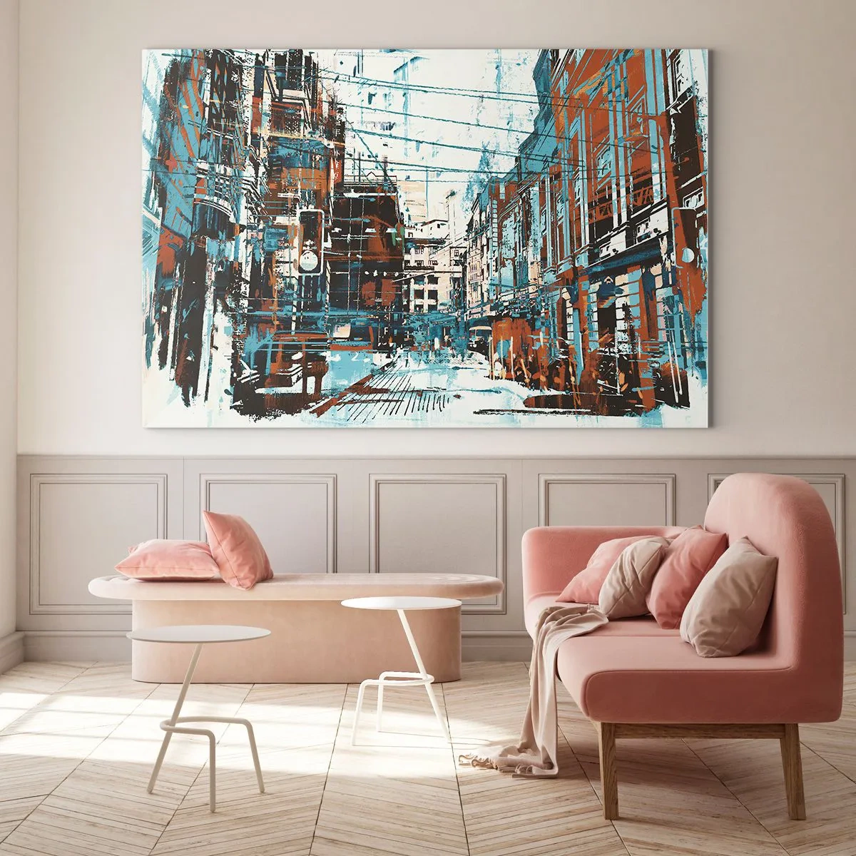 Quadro su vetro - Una pittoresca strada cittadina in uno stile artistico e usurato - 120x80cm - Percorso cittadino consueto - Decorazione murale moderna per soggiorno e camera da letto ARTTOR