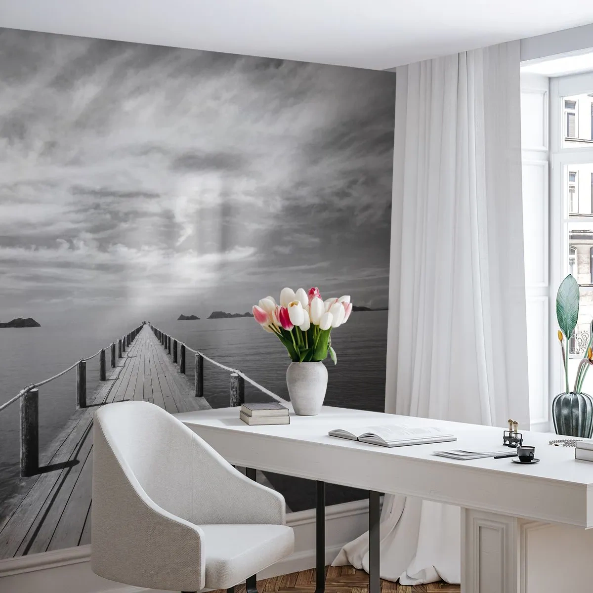 Fotomurali Premium Sand - Forse un viaggio... - Paesaggio, Mare, Ponte di Legno - 300x210 cm