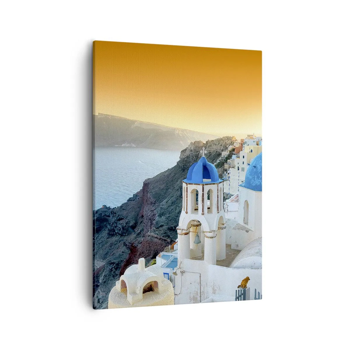 Quadro su tela - Stampe su Tela - Vista di Santorini con edifici bianchi e mare blu - 50x70cm - Santorini: aggrappate alle rocce - Decorazione murale moderna per soggiorno e camera da letto ARTTOR