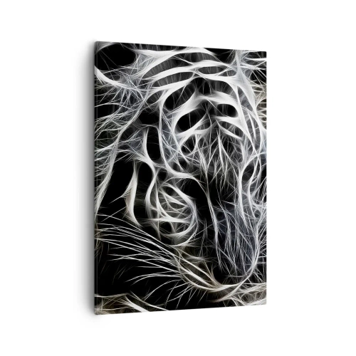 Quadro su tela - Stampe su Tela - Un motivo astratto che raffigura la sagoma di un gatto su uno sfondo nero. - 50x70cm - Studio di leggerezza felina - Decorazione murale moderna per soggiorno e camera da letto ARTTOR