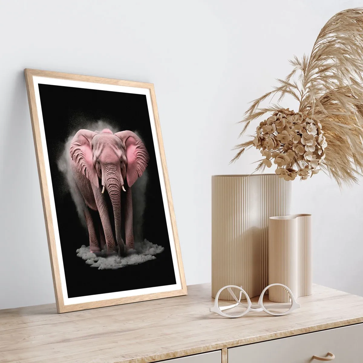 Poster in cornice rovere chiaro - Non pensare all'elefante rosa! - 40x50 cm