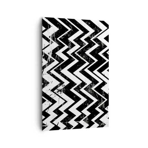 Quadro su tela - Stampe su Tela - Motivo a zigzag bianco e nero con abrasioni artistiche - 80x120cm - Zig-bianco, zag-nero - Decorazione murale moderna per soggiorno e camera da letto ARTTOR