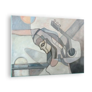 Quadro su vetro - Figura artistica di una donna con una chitarra in colori pastello - 70x50cm - Nel dominio della musica - Decorazione murale moderna per soggiorno e camera da letto ARTTOR