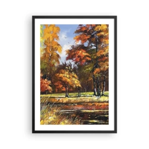 Poster in cornice nera - Paesaggio autunnale con alberi colorati - 50x70cm - Paesaggio in oro e marrone - Decorazione murale moderna per soggiorno e camera da letto ARTTOR