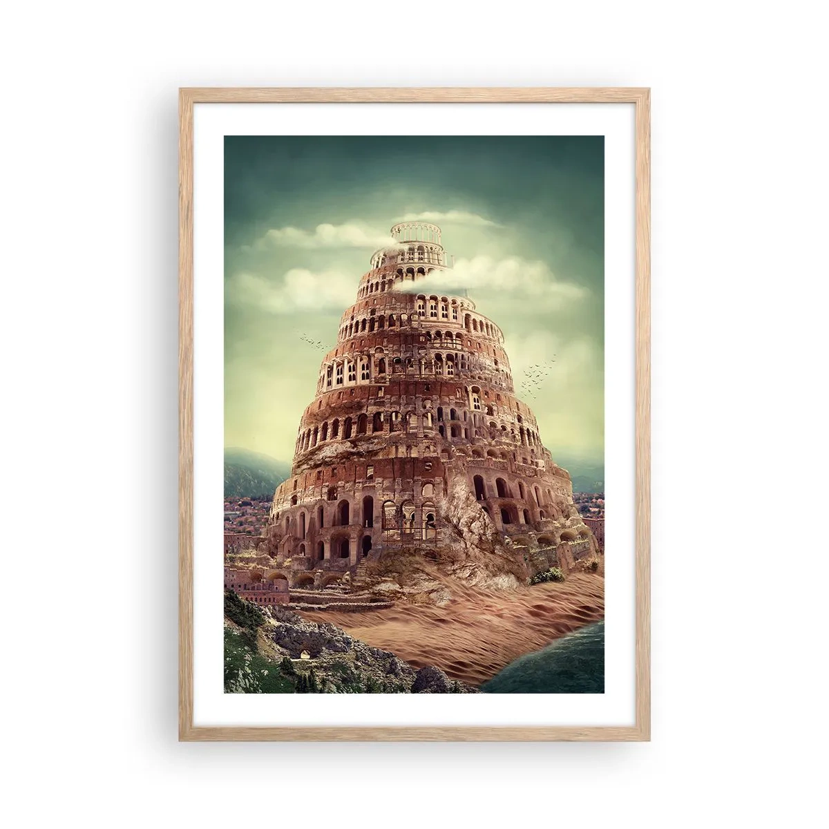 Poster in cornice rovere chiaro - La torre di Babele - 50x70 cm
