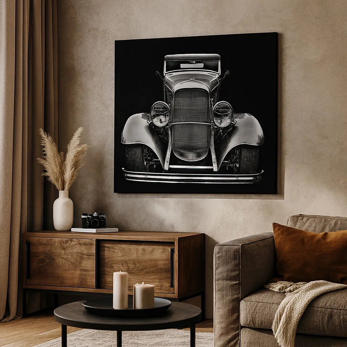 Quadro su tela - Stampe su Tela - Un'auto d'epoca in bianco e nero - 70x50cm - Una vera fuoriclasse - Decorazione murale moderna per soggiorno e camera da letto ARTTOR