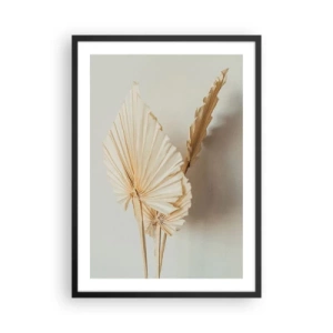 Poster in cornice nera - Foglie di palma secche in una disposizione minimalista su uno sfondo chiaro - 50x70cm - Quando serve il sollievo - Decorazione murale moderna per soggiorno e camera da letto ARTTOR