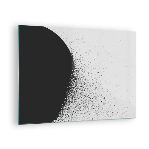 Quadro su vetro - Astrazione di una massa nera che cade a pezzi su uno sfondo bianco - 70x50cm - Il movimento delle particelle - Decorazione murale moderna per soggiorno e camera da letto ARTTOR