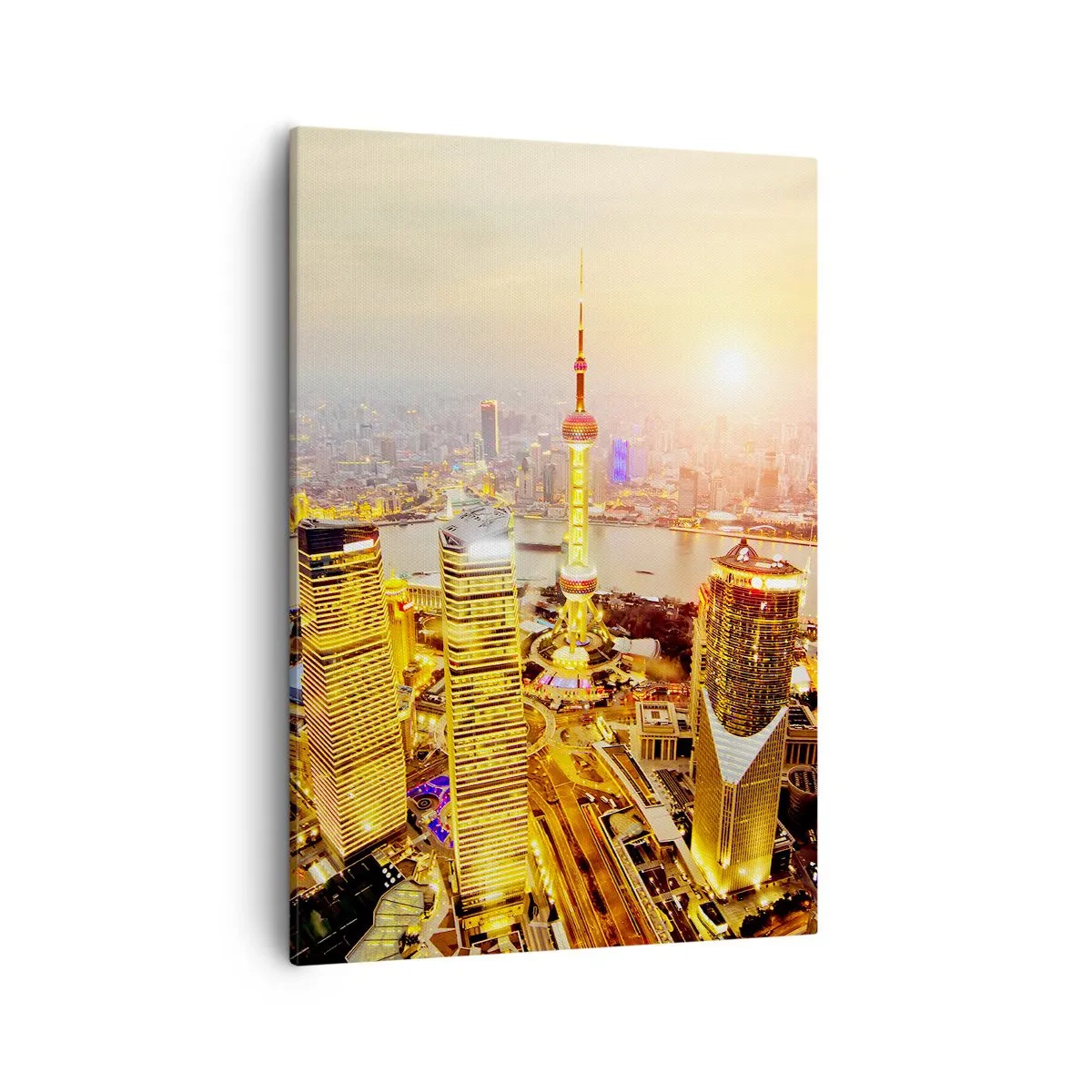 Quadro su tela - Stampe su Tela - Panorama della città con grattacieli al tramonto - 50x70cm - Sogno asiatico - Decorazione murale moderna per soggiorno e camera da letto ARTTOR