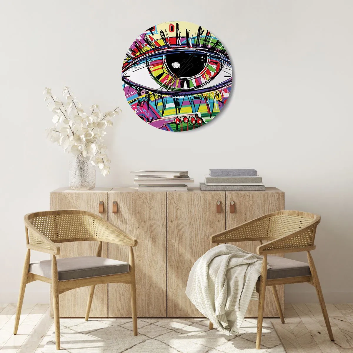 Orologio da parete - Orologio in Vetro - Occhio colorato - anima colorata - 40x40 cm