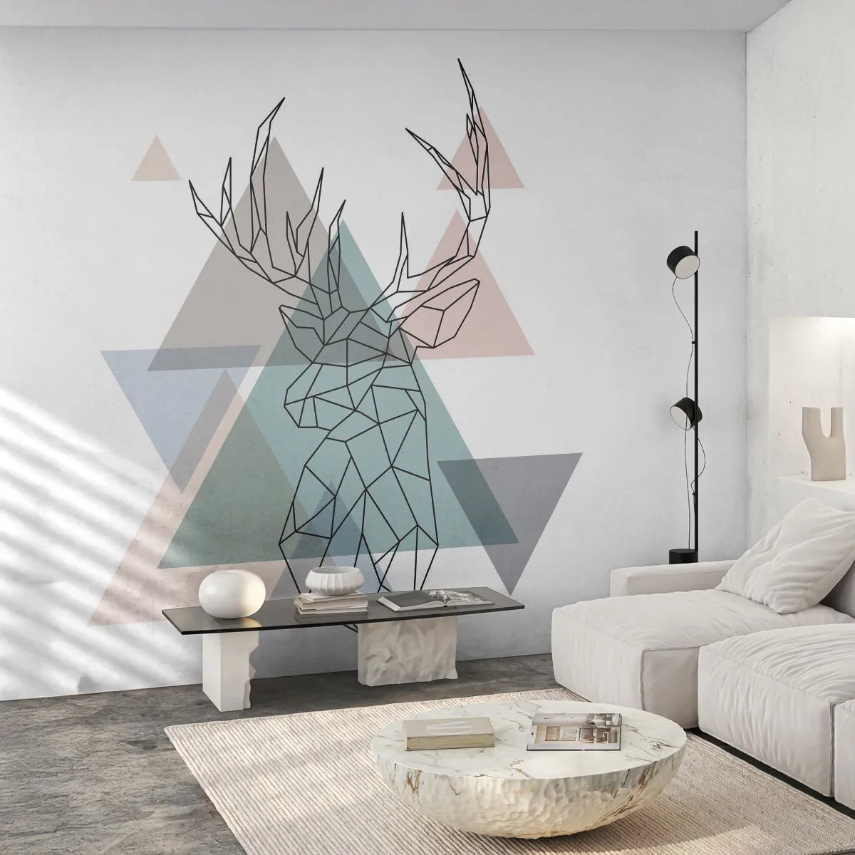 Fotomurali Premium Sand - Cervo geometrico con elementi triangolari - 100x70cm - Nel bosco geometrico - Decorazione murale moderna per soggiorno e camera da letto ARTTOR