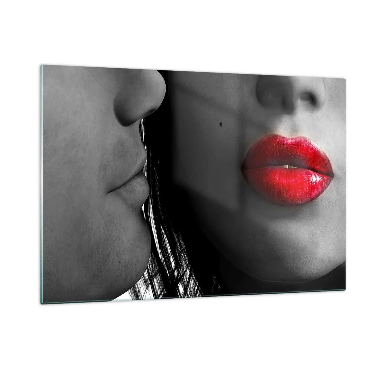 Quadro su vetro - Labbra sensuali in uno scatto contrastante - 120x80cm - Volto accanto al volto  - Decorazione murale moderna per soggiorno e camera da letto ARTTOR