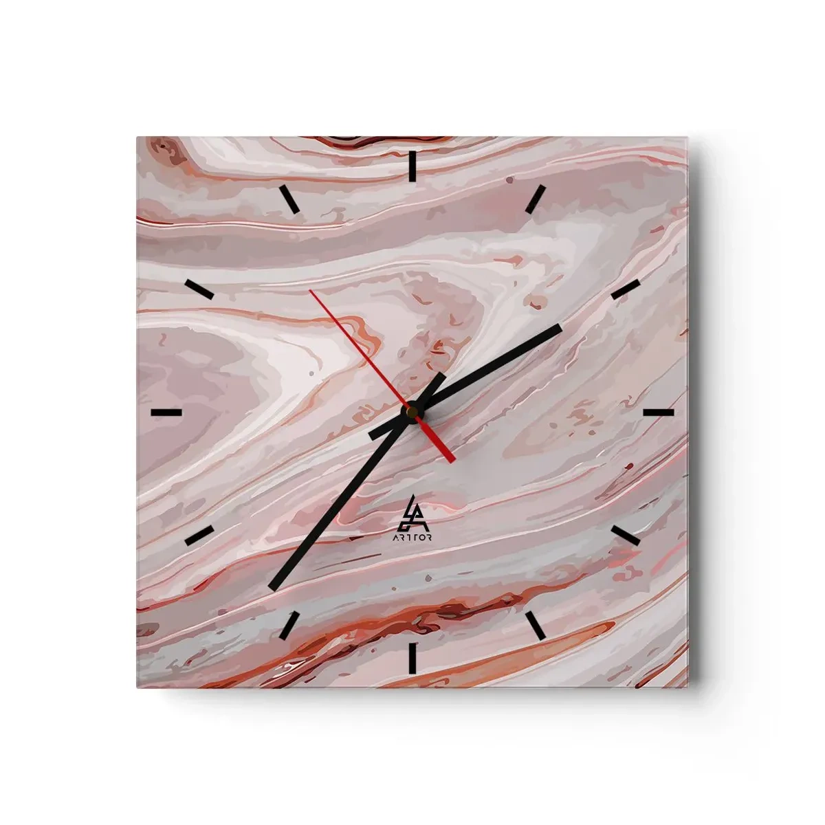Orologio da parete - Orologio in Vetro - Onde astratte in delicate tonalità di rosa e beige - 30x30cm - Rosa liquido - Decorazione murale moderna per soggiorno e camera da letto ARTTOR