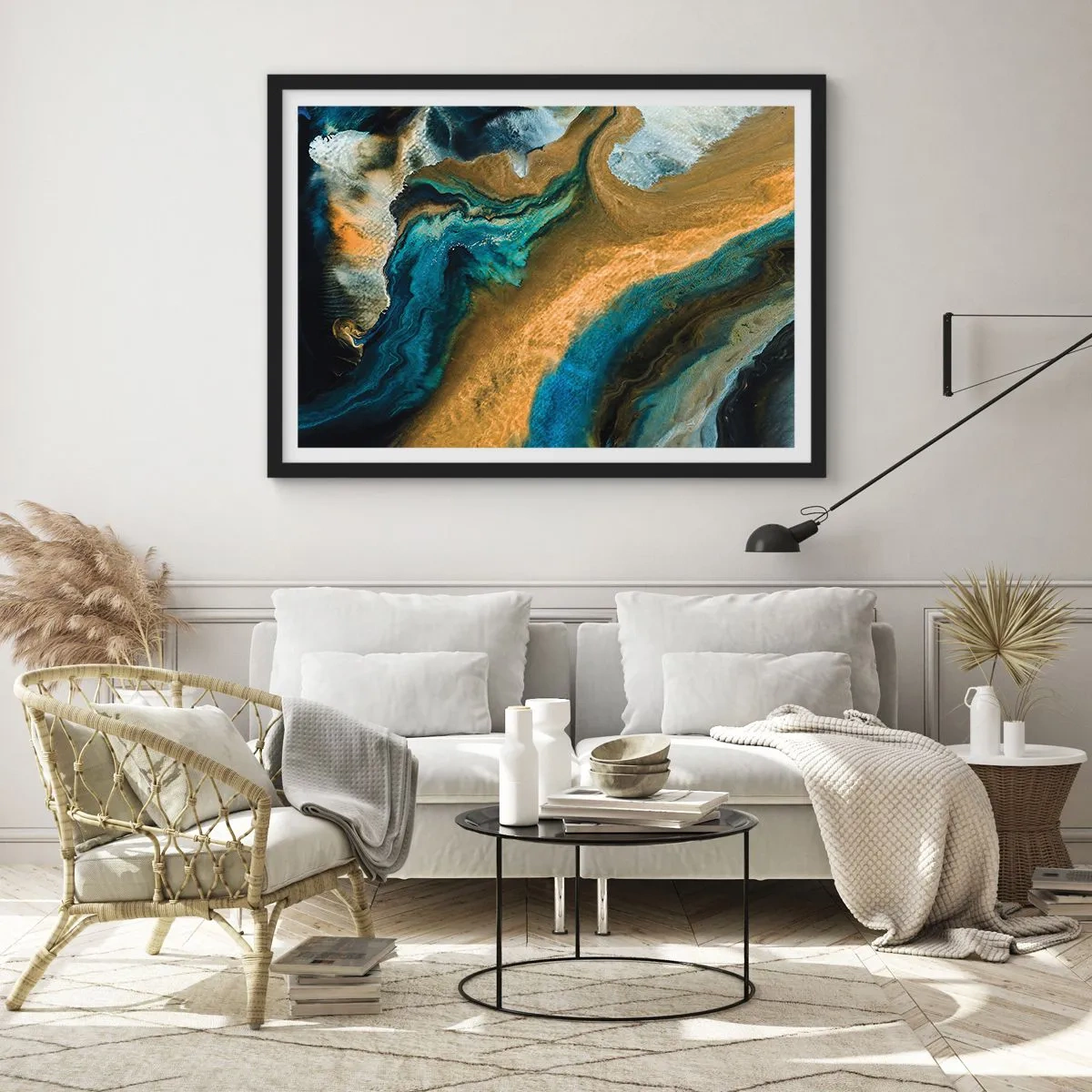 Poster in cornice nera - Blu-oro: influenza reciproca - 91x61 cm