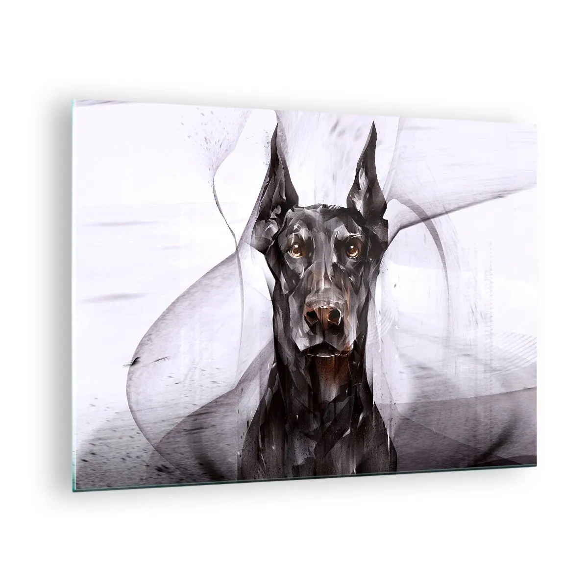 Quadro su vetro - Ritratto di un cane nero in stile astratto su uno sfondo chiaro - 70x50cm - Nobili natali - Decorazione murale moderna per soggiorno e camera da letto ARTTOR