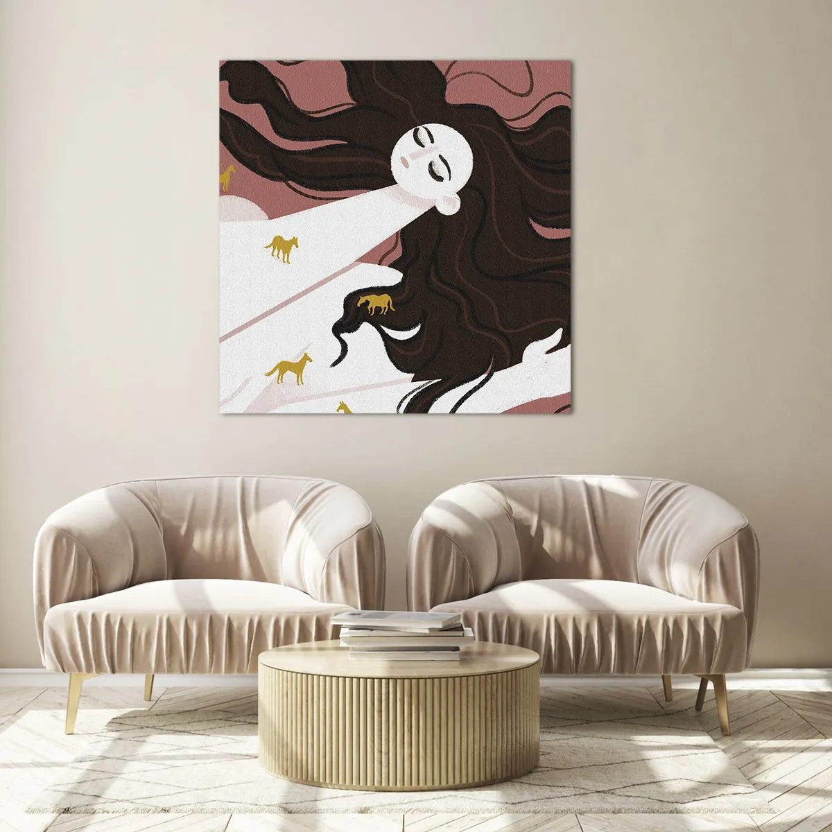 Quadro su vetro - Il sogno del cavallo d'oro - 50x50 cm