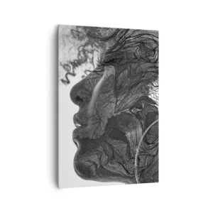 Quadro su tela - Stampe su Tela - Volto astratto in bianco e nero con linee dinamiche. - 70x100cm - Aggrovigliata nei sogni - Decorazione murale moderna per soggiorno e camera da letto ARTTOR