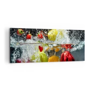 Quadro su tela - Stampe su Tela - Frutti colorati in acqua durante l'immersione dinamica - 120x50cm - Frutta rinfrescante - Decorazione murale moderna per soggiorno e camera da letto ARTTOR