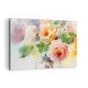 Quadro su tela - Stampe su Tela - Delicate rose in stile acquerello su uno sfondo chiaro - 100x70cm - Delicati come un acquerello - Decorazione murale moderna per soggiorno e camera da letto ARTTOR