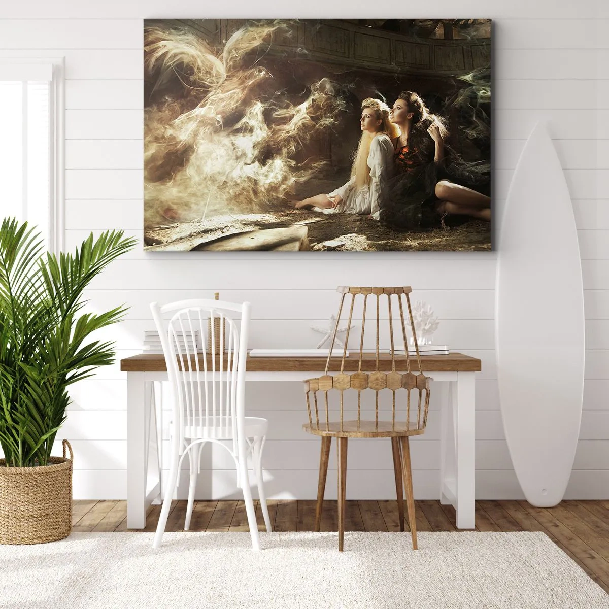 Quadro su tela - Stampe su Tela - Due donne in un ambiente magico con effetti di luce eterei. - 120x80cm - Ed è diventata poesia - Decorazione murale moderna per soggiorno e camera da letto ARTTOR