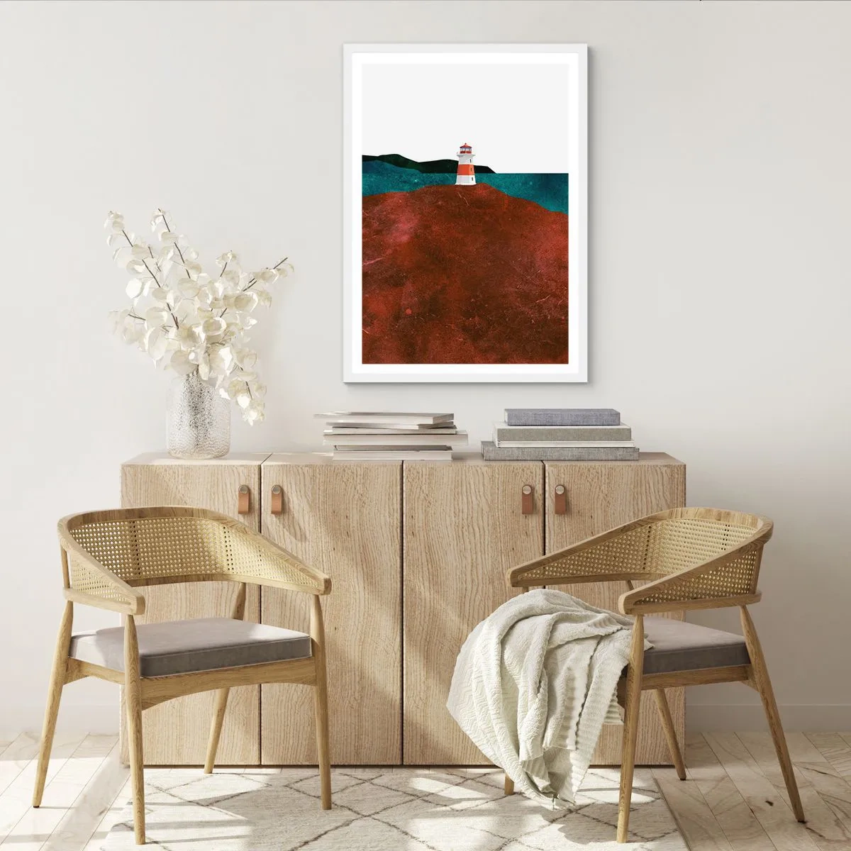 Poster in cornice bianca - Contemplando il mare - 70x100 cm