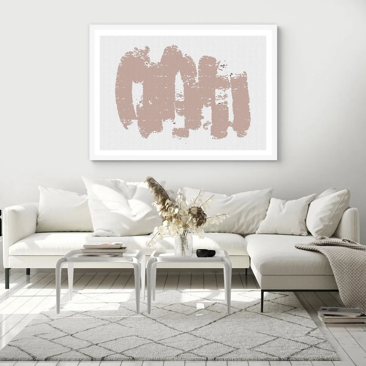 Poster in cornice bianca - Astrazione in un rosa mite - 70x50 cm