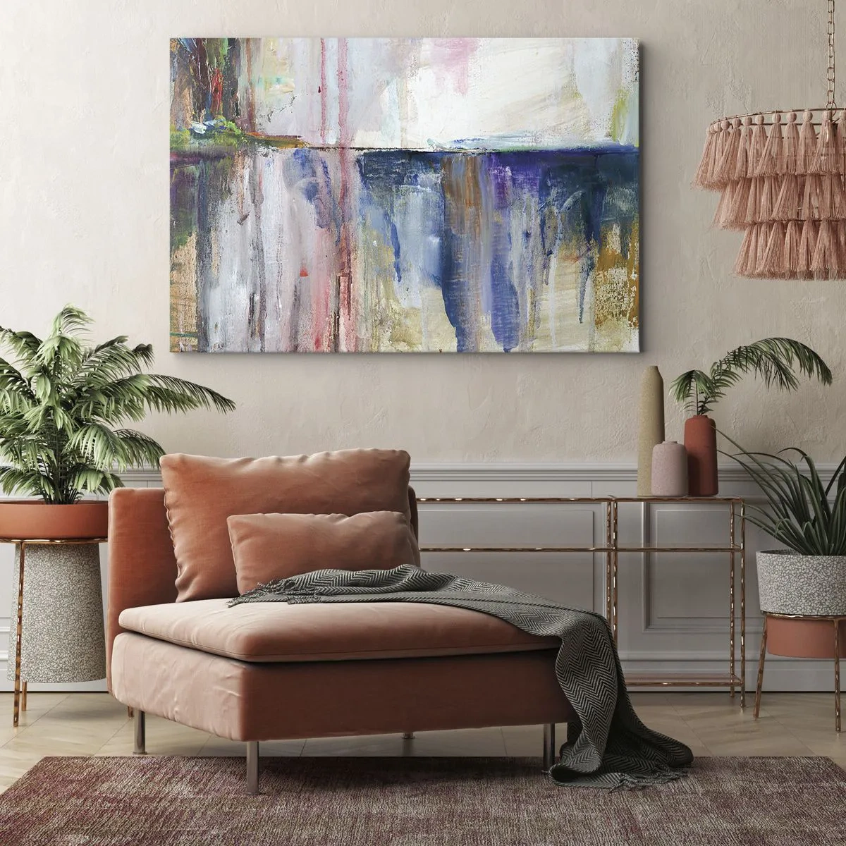 Quadro su tela - Stampe su Tela - Una composizione astratta di colori con effetto riflesso sulla tela. - 70x50cm - Impressioni e suggestioni colorate - Decorazione murale moderna per soggiorno e camera da letto ARTTOR