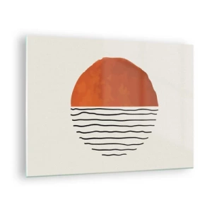 Quadro su vetro - Sole minimalista sopra la linea dell'onda - 70x50cm - Atmosfera giapponese - Decorazione murale moderna per soggiorno e camera da letto ARTTOR