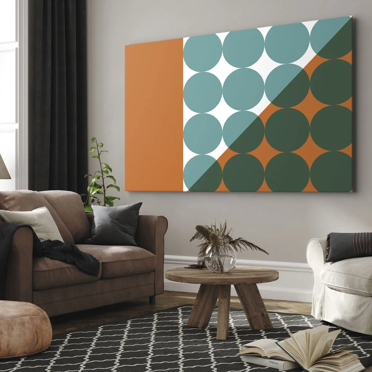Quadro su tela - Stampe su Tela - Motivi geometrici in colori contrastanti - 100x70cm - In alto obliquo - Decorazione murale moderna per soggiorno e camera da letto ARTTOR