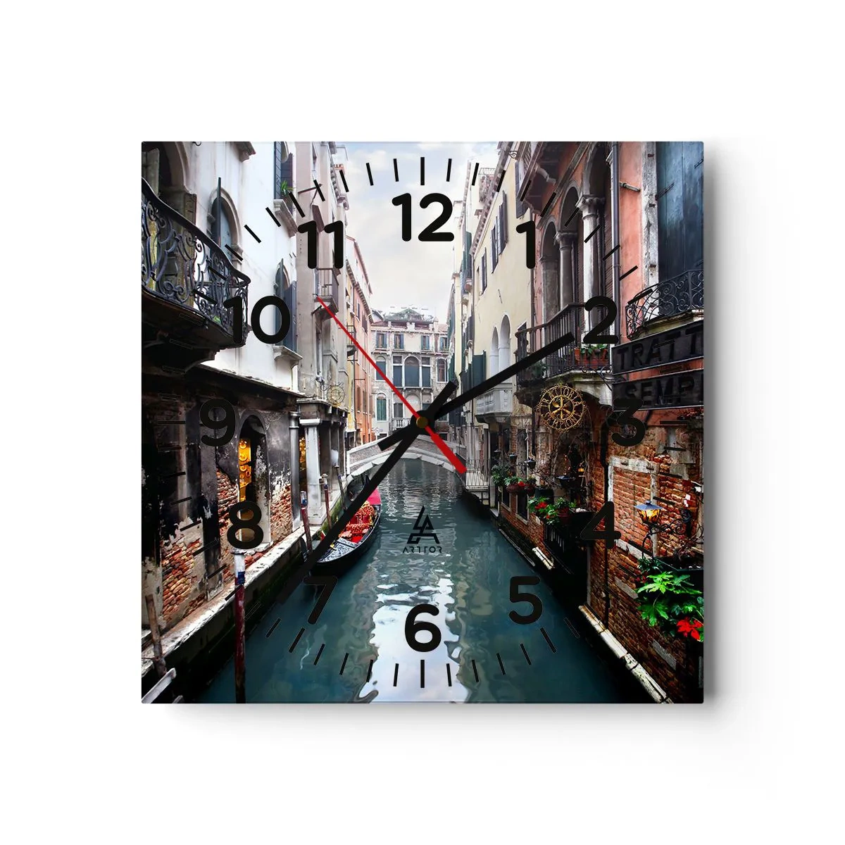 Orologio da parete - Orologio in Vetro - Paesaggio veneziano con gondola e ponte - 30x30 cm