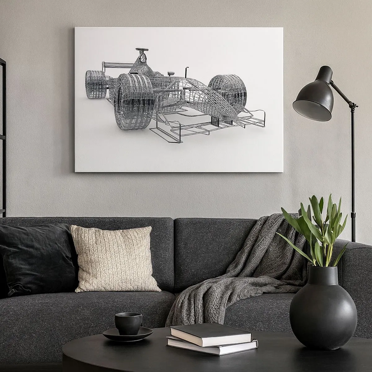 Quadro su tela - Stampe su Tela - Uno schizzo di un'auto da corsa su uno sfondo chiaro - 70x50cm - Struttura ideale: idea di slancio - Decorazione murale moderna per soggiorno e camera da letto ARTTOR
