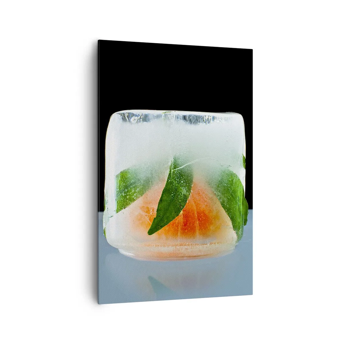 Quadro su tela - Stampe su Tela - Cubetto di ghiaccio con arancia e foglie - 80x120cm - Freschezza e rinfresco - Decorazione murale moderna per soggiorno e camera da letto ARTTOR