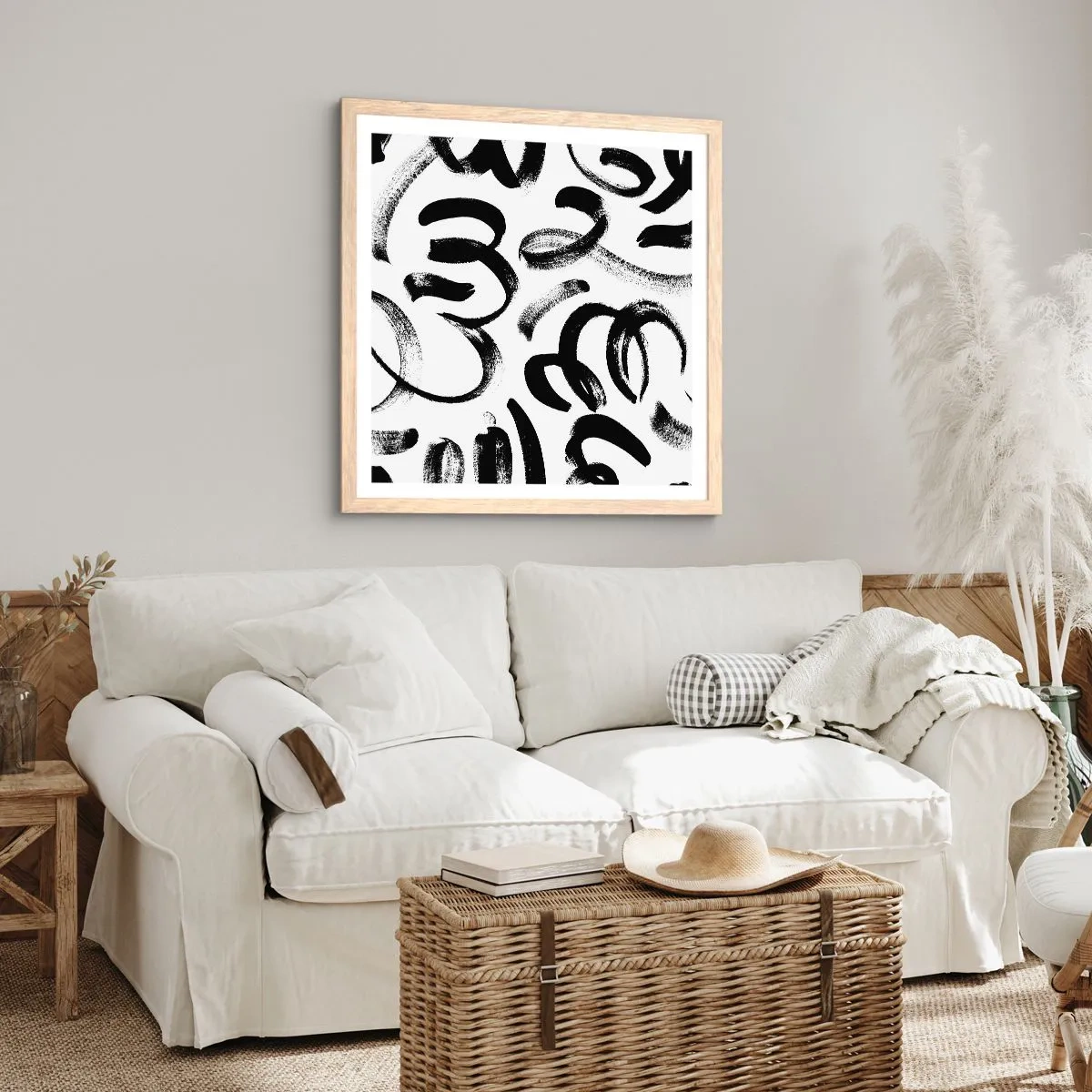 Poster in cornice rovere chiaro - Nero su bianco - 40x40 cm