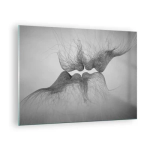 Quadro su vetro - Bacio astratto in bianco e nero - 70x50cm - Il bacio del vento - Decorazione murale moderna per soggiorno e camera da letto ARTTOR