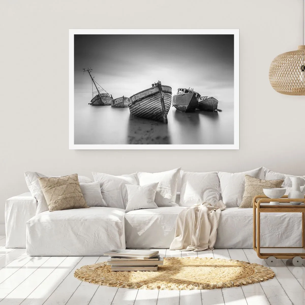 Poster - Barche abbandonate in acque calme - 100x70cm - Sono solo ricordi... - Decorazione murale moderna per soggiorno e camera da letto ARTTOR