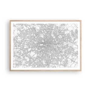 Poster in cornice rovere chiaro - Mappa del labirinto di Londra - 100x70 cm