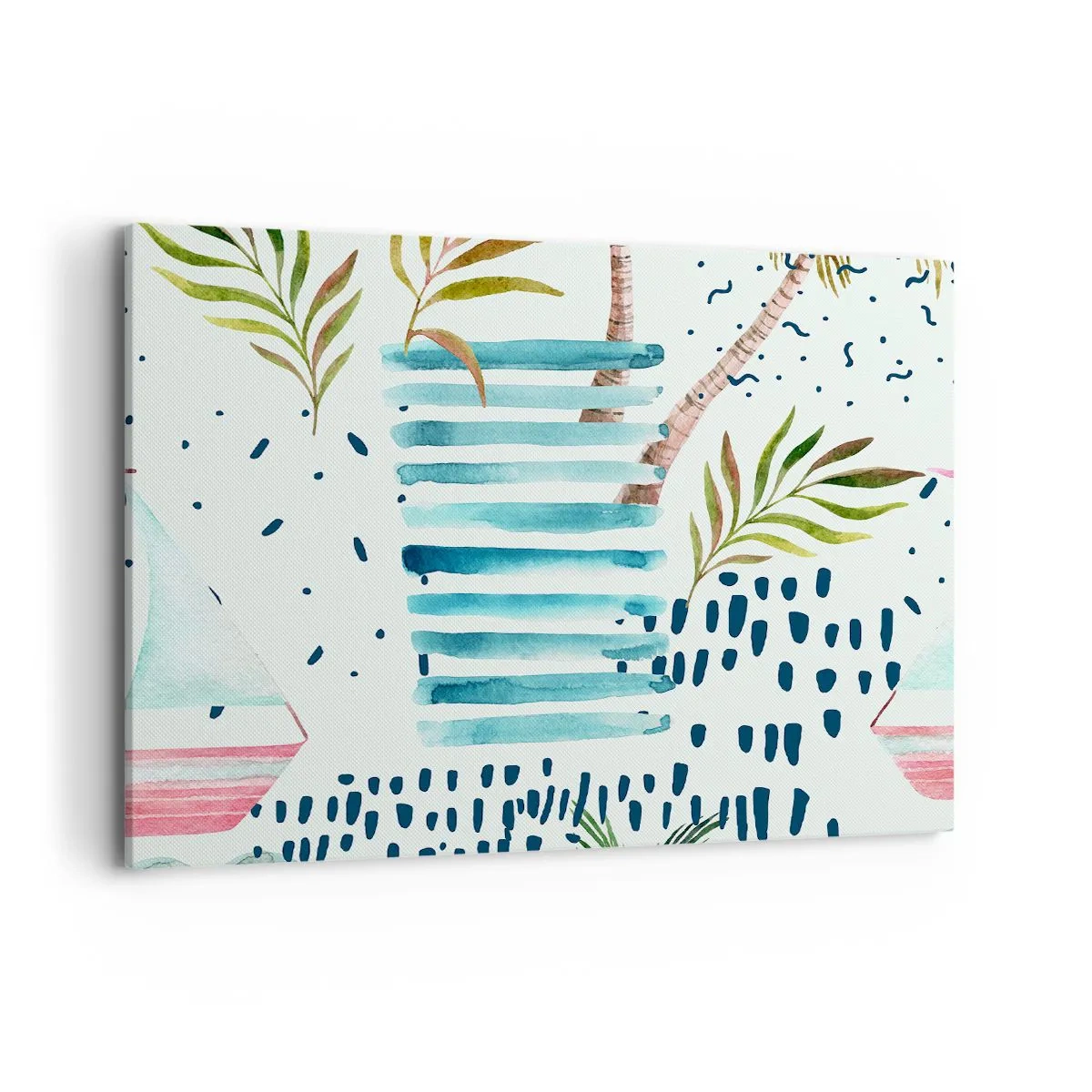 Quadro su tela - Stampe su Tela - Motivo astratto con palme e accenti nautici - 100x70cm - Vacanze sotto le palme - Decorazione murale moderna per soggiorno e camera da letto ARTTOR