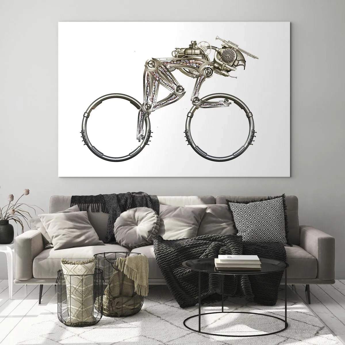 Quadro su vetro - Bicicletta industriale in metallo - 100x70cm - Macchina perfetta - Decorazione murale moderna per soggiorno e camera da letto ARTTOR
