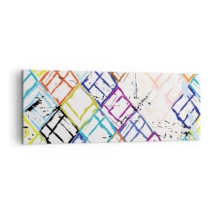 Quadro su tela - Stampe su Tela - Astrazione colorata con forme geometriche su sfondo bianco - 140x50cm - Cellule in affitto - Decorazione murale moderna per soggiorno e camera da letto ARTTOR