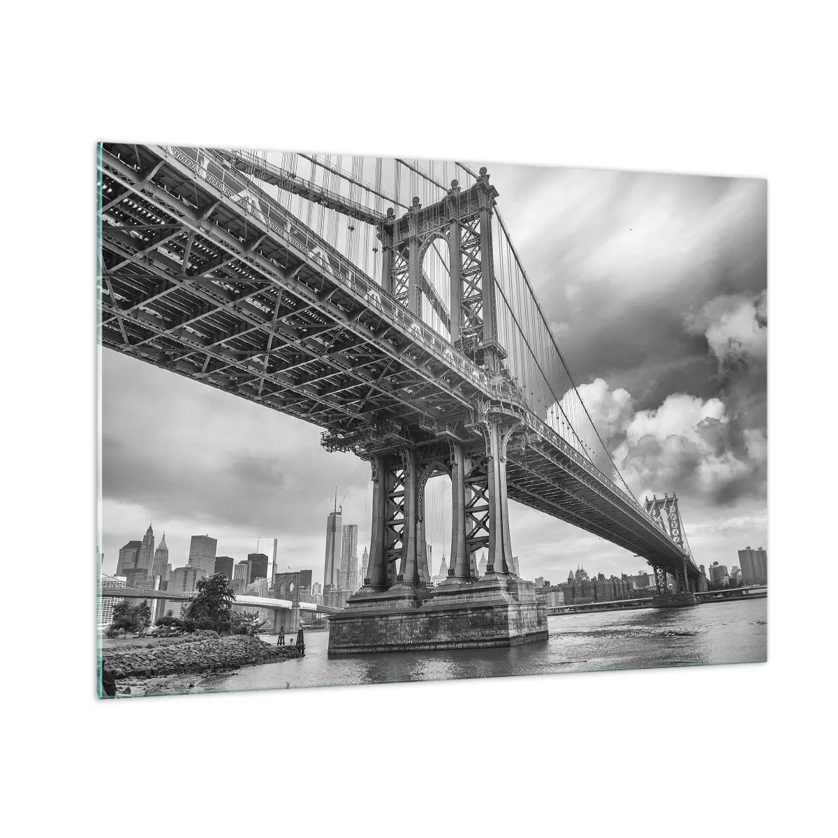 Quadro su vetro - Un ponte sospeso in un ambiente monocromatico - 100x70cm - Verso il cuore della città - Decorazione murale moderna per soggiorno e camera da letto ARTTOR
