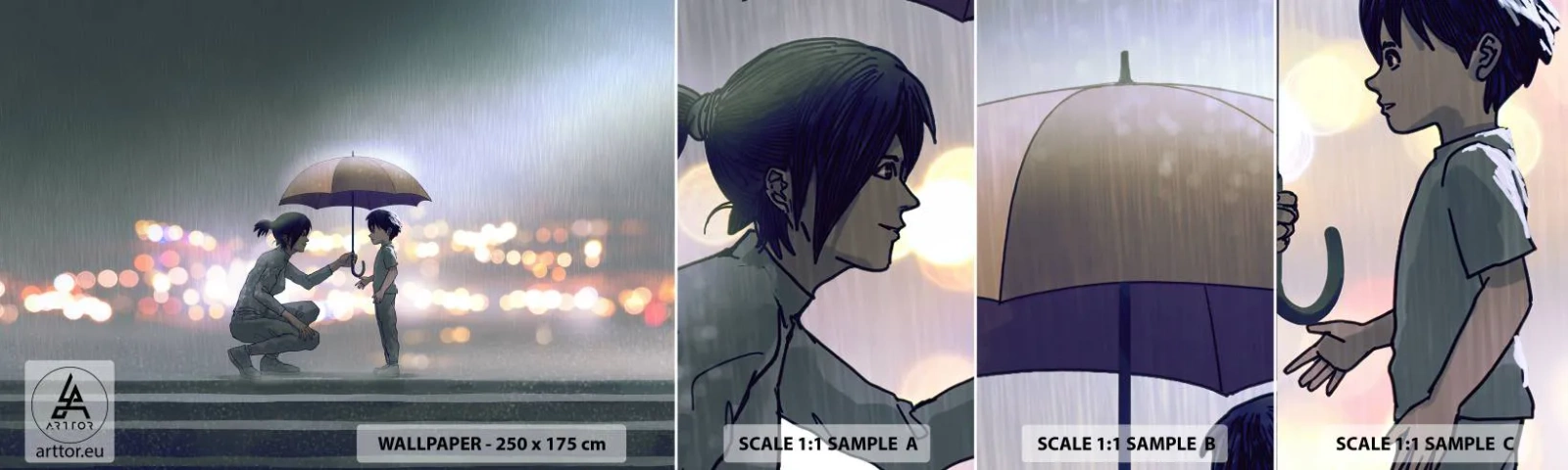 Campione Di Fotomurale Standard Eco - E già tutto va bene - Per bambini, Famiglia, Ombrello - 100x30 cm