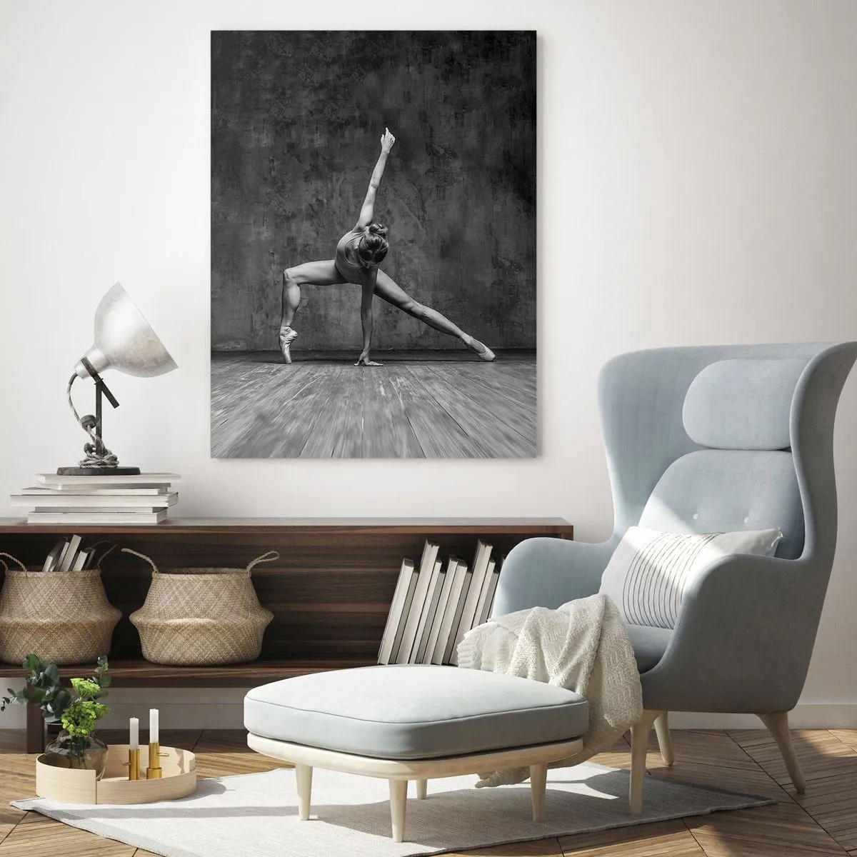 Quadro su vetro - Una ballerina in posa artistica contro un muro grezzo - 80x120cm - Ideale di equilibrio - Decorazione murale moderna per soggiorno e camera da letto ARTTOR