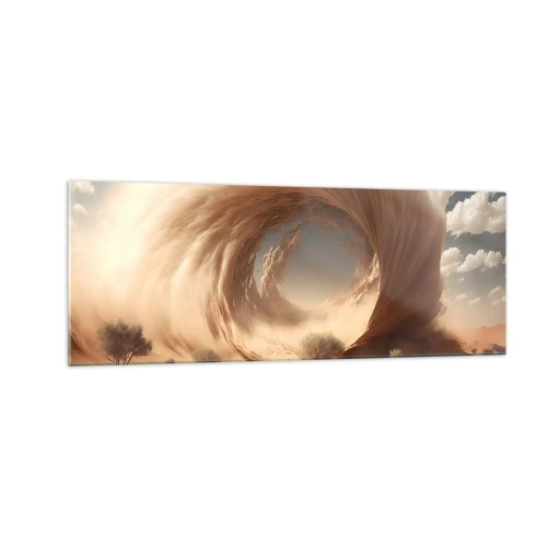 Quadro su vetro - Vortice di sabbia dinamico in un deserto con alberi - 140x50cm - Il portale è aperto - Decorazione murale moderna per soggiorno e camera da letto ARTTOR