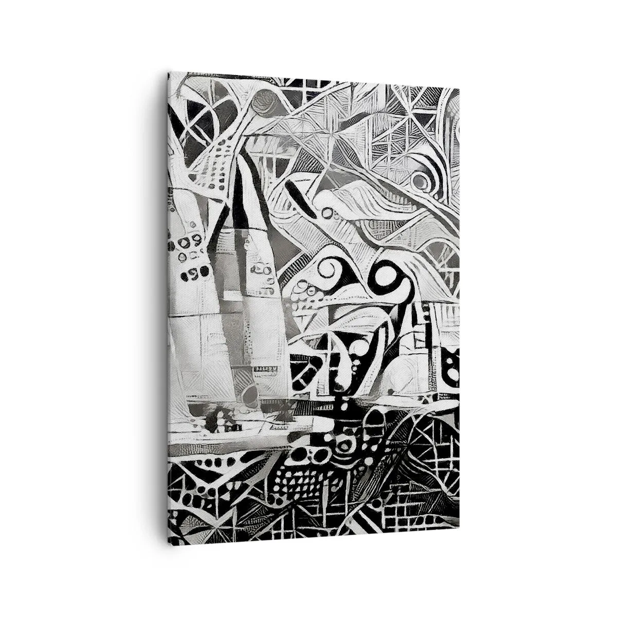 Quadro su tela - Stampe su Tela - Barche a vela astratte in una composizione monocromatica - 70x100cm - Tra le onde - Decorazione murale moderna per soggiorno e camera da letto ARTTOR