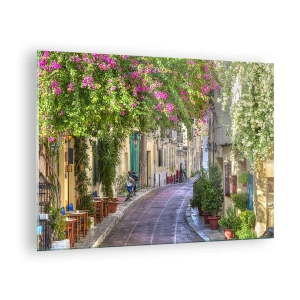 Quadro su vetro - Una strada affascinante con alberi in fiore - 70x50cm - Angolo fiorito - Decorazione murale moderna per soggiorno e camera da letto ARTTOR