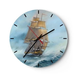 Orologio da parete - Orologio in Vetro - Una nave a vela in un mare in tempesta in un ambiente dinamico - 30x30cm - Frangendo i flutti - Decorazione murale moderna per soggiorno, cucina e camera da letto ARTTOR