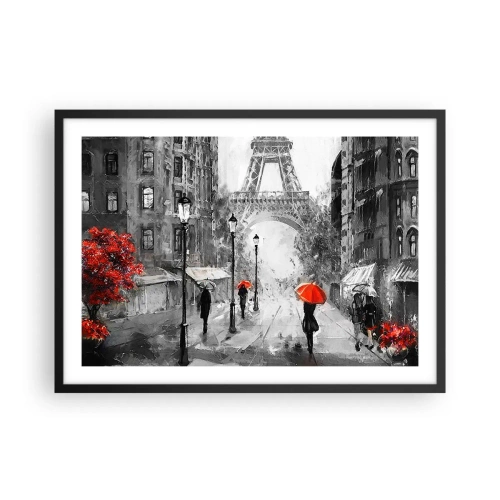 Poster in cornice nera - Una strada con vista sulla Torre Eiffel e ombrelli rossi - 70x50cm - Tutte le strade portano da lei - Decorazione murale moderna per soggiorno e camera da letto ARTTOR