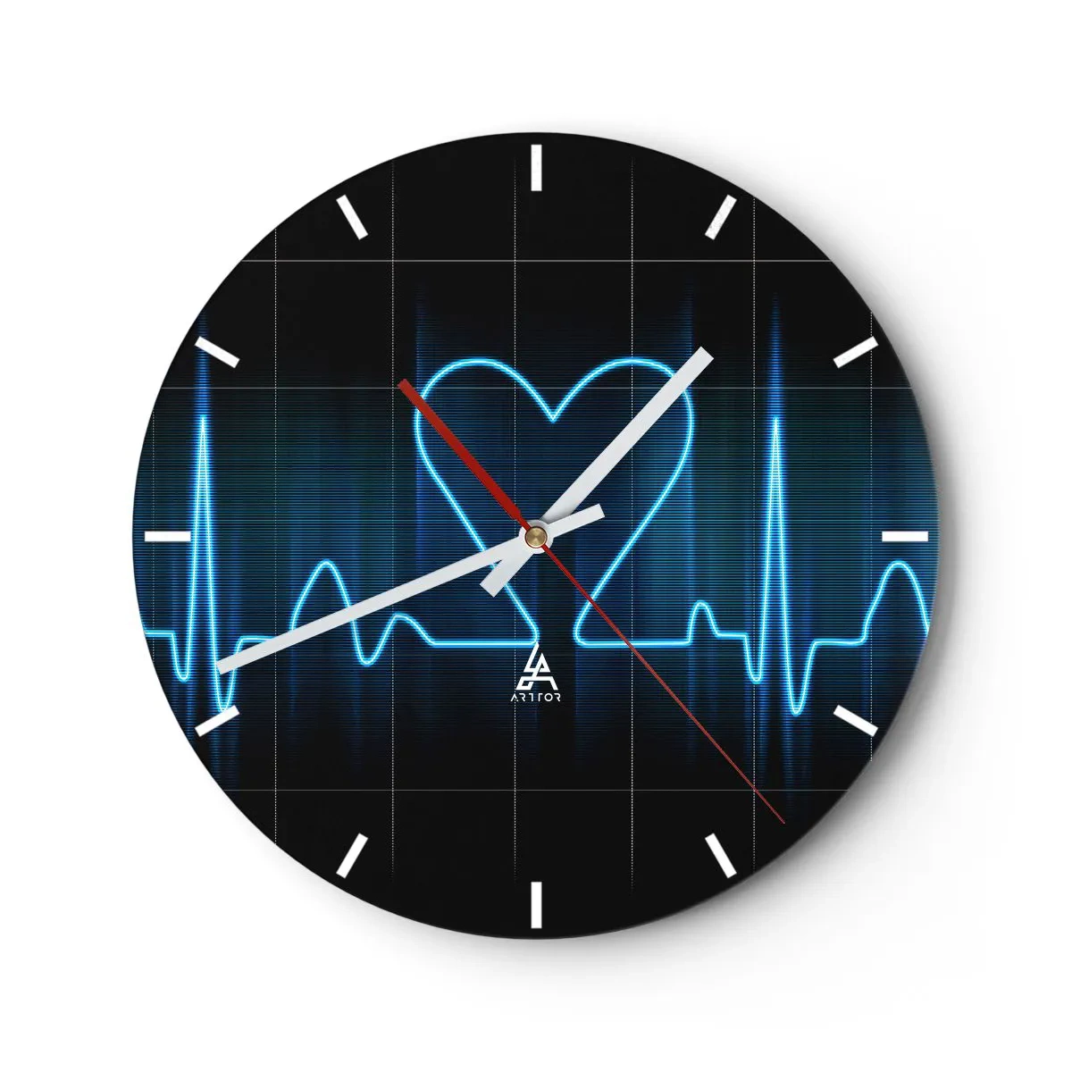 Orologio da parete - Orologio in Vetro - Motivo a linea ECG a forma di cuore su sfondo nero - 30x30cm - Al ritmo del cuore - Decorazione murale moderna per soggiorno, cucina e camera da letto ARTTOR