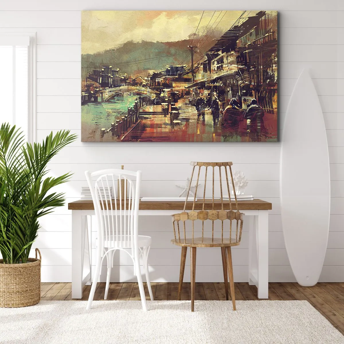 Quadro su tela - Stampe su Tela - Una città con un ponte e strade dallo stile artistico - 120x80cm - La vita come ricchezza di grigio - Decorazione murale moderna per soggiorno e camera da letto ARTTOR
