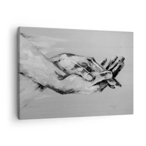 Quadro su tela - Stampe su Tela - Composizione in bianco e nero di due mani giunte su uno sfondo chiaro. - 70x50cm - Inizio... - Decorazione murale moderna per soggiorno e camera da letto ARTTOR